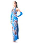 Long Turquoise Floral Cheongsam