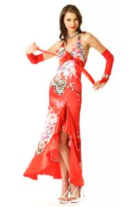Red Oriental Print Dress