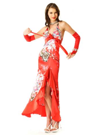 Red Oriental Print Dress