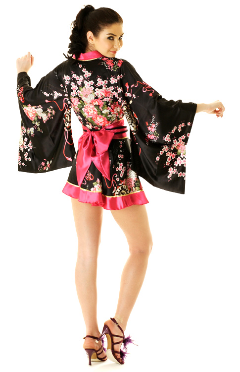 Black Mini Kimono - Short Yukata & Kimono - Neve Bianca